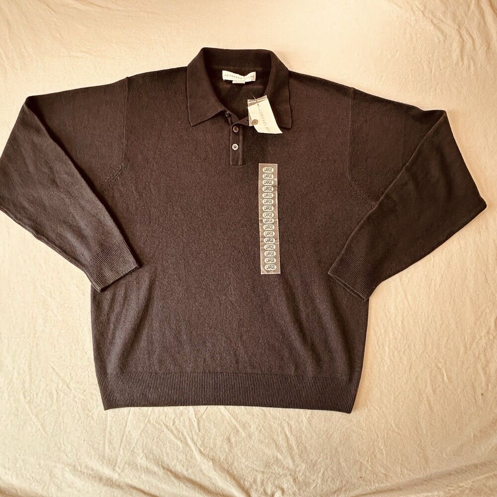 NEW Geoffrey Beene Men’s L Dark Blue Soft Knit Collared Pullover Sweater Jumper